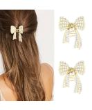Brinie Pearl Hair Claw Clips - Gold Metal Bowknot Hair Styling Accessories for Women (2 Pack) - Buy Online on GoSupps.com