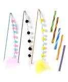 MUEEAD 3 Pcs Cat Teaser Wand With 5Pcs Long Tube Spring Cat Fur Ball Toy Cat Teaser Interactive Toy Feather Teaser Stick Fluffy Furball Teaser Stick Pet Toys - Buy Online on GoSupps.com