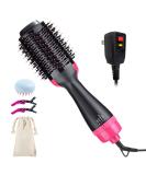 Hair Dryer Brush 4 in 1 Volumizer for Women | Negative Ion Hot Air Brush with Clips & Storage Bag - Fast Drying Straightening Curling - Buy Online on GoSupps.com