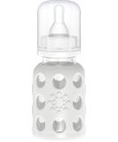 Lifefactory 4oz Glass Baby Bottle with Stage 1 Nipple, BPA-Free, Stone Gray - Buy Online on GoSupps.com