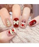 Christmas False Nails Snow Press on Nails - Antler Red Fake Nails 24pcs for Women and Girls - Buy Online on GoSupps.com