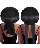 2 Pcs Satin Bonnets for Black Women - Adjustable XL Silk Bonnet for Sleeping - Jumbo Sleep Bonnet for Curly Hair - Black - Buy Online on GoSupps.com