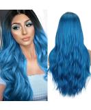Colorfulpanda Long Blue Ombre Wavy Wig for Women - 26 Inches, Heat Resistant Synthetic Hair with Dark Roots - Perfect Pastel Curly Style - Buy Online on GoSupps.com