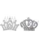 Kids Princess Crown Rhinestone Tiara Hair Comb Set - Sparkling Crystal Hair Clips for Girls, Teens, Toddlers - 2 Pcs Mini Decorations - Buy Online on GoSupps.com