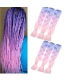 Shangxiu Ombre Braids Extensions - 6Pcs Kanekalon 24 Crochet Hair in Blue Light Purple & Pink | High-Quality Kunsthaar for Inclusive Styling - Buy Online on GoSupps.com