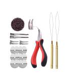 Professional Hair Extensions Kit with Pliers, Needle, Loop Threader, and 500 Nano Beads Rings - Brown - Buy Online on GoSupps.com