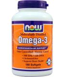 Now Foods Omega-3 Softgels 180 Count - Molecularly Distilled Fish Oil for Heart Health - Buy Online on GoSupps.com