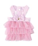 Bowknot Striped Mesh Vest Pet Dog Dresses Dog Princess Dress Wedding Lace Dress for Pomeranian Chihuahua Small Breed Dogs Cats Doggy - Buy Online on GoSupps.com