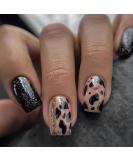 Shop Cow Print Press on Nails - Short Medium Square - Black Glitter Fake Nails - 24Pcs Full Cover Acrylic Stick On Nails for Weddings | BAOYAALIN - Buy Online on GoSupps.com