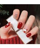 Carufin 24Pcs Christmas Tree Love Short Fake Nails Pearl Flowers Dog Rabbit Acrylic False Nails Press on Nails for Women Girls (D) - Buy Online on GoSupps.com