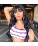 MERISIHAIR 24 Long Black Synthetic Wavy Wig with Bangs for Women - Heat Resistant, Cosplay Selena Style - Buy Online on GoSupps.com