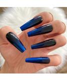 Yheakne Extra Long Coffin Ombre Press-On Nails | Shiny Ballerina Clip-On | Luxurious Blue & Black Gradient | 24-Piece Complete Set (Style B) - Buy Online on GoSupps.com