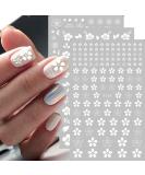 White Cherry Blossoms Nail Art Stickers - 3D Self-Adhesive Floral Decals for Acrylic Nails - Spring Nail Decoration (4 Sheets) - Buy Online on GoSupps.com