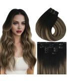 Vivien Remy Clip-In Hair Extensions - Balayage #1B/4/18 24 Inch 135g Real Human Hair - Black to Dark Brown with Ash Blonde - Buy Online on GoSupps.com