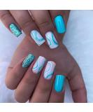 24 pieces of nails to stick on short blue wave French artificial nails natural art nails press on nails with rhinestone design shiny square fingernails fingernails fake nails for women and girls - Buy Online on GoSupps.com