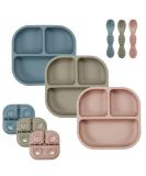 Pandaear 3 pieces of non-slip baby plates with suction cups and 3 baby spoons divided children's plate set silicone plate baby suction cup divided eating plate bpa-free - Buy Online on GoSupps.com