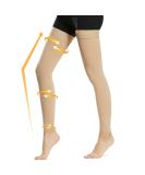 Beister 15-20 mmHg Thigh High Compression Stockings - Footless Graduated Sleeves with Silicone Band for Varicose Veins & Edema Support - Beige - Men & Women - Buy Online on GoSupps.com