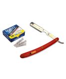 Stainless Steel Professional Barber Straight Edge Razor with 100 Lord Single Edge Blades - Red | Premium Shaving Tool for Men - Buy Online on GoSupps.com
