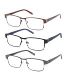 CRGATV 3-Pack Blue Light Blocking Metal Full Frame Reading Glasses for Men - Anti UV/Eye Strain/Glare - 2.5 Magnification Strength - 3 Pack Mix Colors - Buy Online on GoSupps.com
