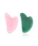 Jovivi 2 Pcs Rose Quartz Green Aventurine Gua Sha Massage Tools Set - Natural Crystal Stone Face & Body Guasha Board - Heart Shape Face Massager for Acupuncture Therapy - Buy Online on GoSupps.com