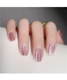 YepDear Pink Glitter Cat Eye Gel Press On Nails Set - 28 PCS with Tools | Medium Square Fake Nails - Buy Online on GoSupps.com