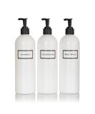 Artanis Home Silkscreened Shower Bottle Set - Shampoo, Conditioner, Body Wash - 16 oz 3-Pack (White) - Black Pumps - Buy Online on GoSupps.com