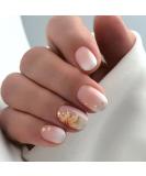 Thanksgiving Press on Nails | Pink Short Fake Nails with Gold Foil & Maple Leaves | Autumn Acrylic Nail Art for Women & Girls - Buy Online on GoSupps.com