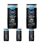 Nivea Men Active Clean Shower Gel 250ml - pH-Friendly Body Face & Hair Wash with Activated Carbon - 5 Pack - Masculine Fragrance - Buy Online on GoSupps.com