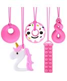 5-Piece Sensory Silicone Chewing Necklace Set for Autism & ADHD | Colorful Teething Toys & Bite Rings for Kids - Buy Online on GoSupps.com