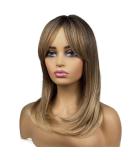 MIMISERVICE 20 Inch Light Brown Synthetic Wig for Daily Party - Layered Shoulder Length Brown Wig with Bangs for Women - Buy Online on GoSupps.com