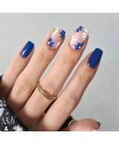 24pcs Short Blue Stick on Floral False Nails | Removable Glue-on Fake Nails - Nail Art Accessories for Women and Girls - Buy Online on GoSupps.com