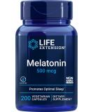 Life Extension Melatonin 500 mcg - 200 Vegetarian Capsules for Sleep Support - Buy Online on GoSupps.com