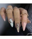 JUSTOTRY 24 Pcs Short Marble Stiletto False Nails - Nude French Glitter Press On Nails with Nail Glue - Trendy Almond Stick On Nails for Women - Buy Online on GoSupps.com