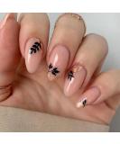 24PCS Almond Full Cover Acrylic Press on Nails with Glue Stickers - Dark Leaf Shadow French Fake Nails for Women and Girls - Buy Online on GoSupps.com