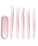 5 Pcs Eyelash Extension Tweezer Set with Box - Stainless Steel Lash Volume Tools for Skilled Lash Artists (Pink) - Buy Online on GoSupps.com