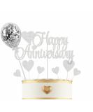 Elicola Happy Anniversary Cake Topper Decorations Glitter Wedding Anniversary Cake Topper Supplies Party Cake Decor Silver - Buy Online on GoSupps.com