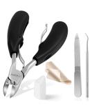 Professional Toe Nail Clippers for Thick Nails - Heavy Duty Toenail Scissors with Nail File & Hook - Sharp Curved Blades - Wide Jaw Opening - Soft Handles in Black & Silver - Buy Online on GoSupps.com