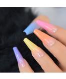 Colorful Ombre Rainbow French Coffin False Nails - Long-lasting, Reusable, Summer Shades | L5880 - Buy Online on GoSupps.com