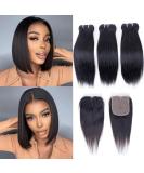 Brazilian Straight Human Hair Bundles with T Part Closure(10 10 10+10)Straight 3 Bundles with Closure 50g/bundle 10A Unprocessed Straight Virgin Short Bob Hair Bundles with 4X1 Hand-Tied Lace Closure 10 10 10+10 Bundles ... - Buy Online on GoSupps.com