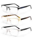Blue Light Blocking Reading Glasses for Men - Fashion Metal Half Frame Anti-Glare UV Protection Flexible Spring Hinge - 3-Pack +2.0 Magnification - Buy Online on GoSupps.com