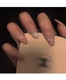 Bmadge Glossy Almond Press on Nails - Pink Glitter Long False Nails, 24Pcs (Style E) - Buy Online on GoSupps.com