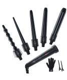 Ohuhu 5 in 1 Curling Wand Set - Interchangeable Ceramic Barrel, Heat Protective Glove - Dual Voltage Hair Curler - Black - Mother's Day Gift - Buy Online on GoSupps.com