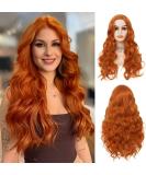 Orange Ginger Long Curly Wavy Wig for Women - Synthetic Copper Red Middle Part Wig for Daily & Party Use - Buy Online on GoSupps.com