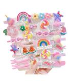 28 pieces of sweet hair clips fashionable hair accessories for girls flowers fruits colorful rainbow sweets desserts cute animal hair-clock set non-slip metal pressure buttons (pink) - Buy Online on GoSupps.com