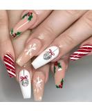 Brishow Christmas Snowflake Elk Stick on False Nails - Red Long Full Cover Tips (24pcs) for Women and Girls - Buy Online on GoSupps.com