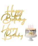 Happy Birthday Cake Topper 2Pcs Gold Cake Decoration Glitter Gold Acrylic Cake Topper Happy Birthday Cupcake Toppers Supplies for Birthday Cake for Man Boys Women Girls Theme Birthday Party Decor - Buy Online on GoSupps.com