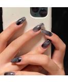 DOCVOEOMH Short Square Black Grey Cool Fake Nails - Fashion Ink Smudge Design, Acrylic Glue on False Nail - 24 PCS Gift Set for Women - Buy Online on GoSupps.com