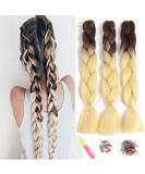 Showjarlly Kanecalon Hair Extensions - Ombre Jumbo Braid 24 Kanecalon Braids 3-Pack African Hair - Brown/Creamy White - Buy Online on GoSupps.com