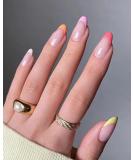 Justotry 24 PCs Rainbow French Nails - Press-On Oval & Almond Fake Nails with Glue | Medium Nail Art for Women - Buy Online on GoSupps.com