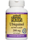 Natural Factors Ubiquinol Active CoQ10 200 mg - High-Absorption Coenzyme Q10 Supplement for Energy Heart & Cognitive Support - 60 Softgels - Buy Online on GoSupps.com